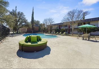Two resort style swimming pools with intimate seating and outdoor lounge areas
